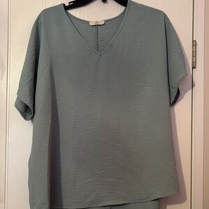 Entro V-Neck Textured Blouse - Light Blue